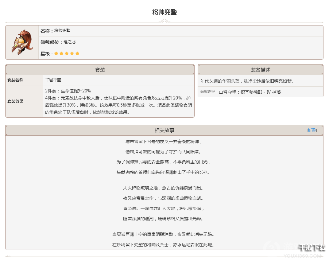 原神圣遗物将帅兜鍪图鉴大全