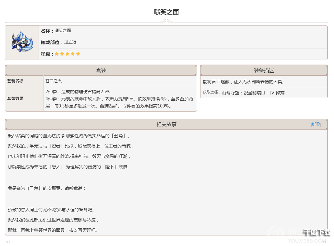 原神圣遗物嗤笑之面图鉴大全